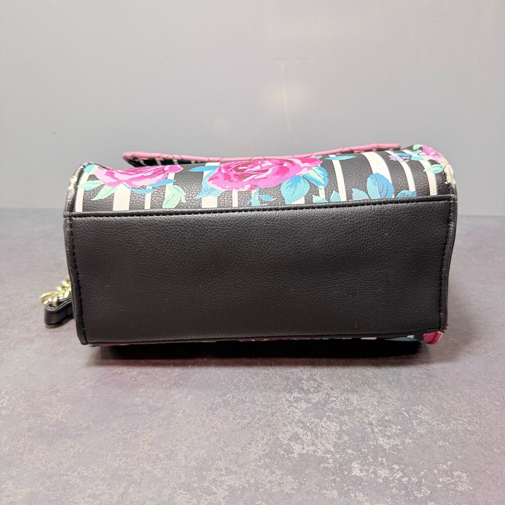Love Betsey by Betsey Johnson Floral Stripe Crossbody Satchel Pink Chevon Handle - Picture 12 of 12